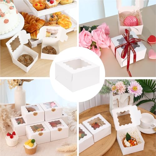 Moretoes 250pcs Small Cookie Boxes with Window, White Bakery Boxes, 4x4x2.5