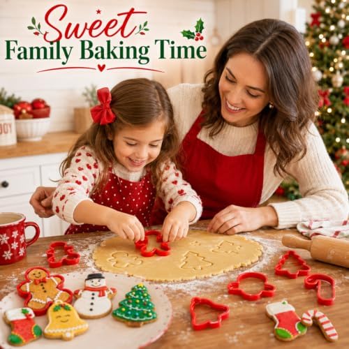 Christmas Cookie Cutter Set - 10 Piece Plastic Gingerbread Man*4, Christmas Tree*2, Beckoning Snowman*1, Bell*1, Christmas Stocking*1, Candy Cane*1, for Biscuit, Fondant
