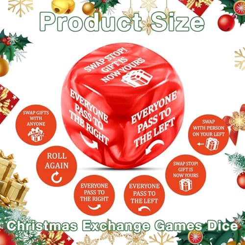 White Elephant Dices Santa Swap Gift Exchange Dice Early Christmas Exchange Gifts for Adults, Exchange Dice Games, Family Group Party Christmas Stocking Stuffers