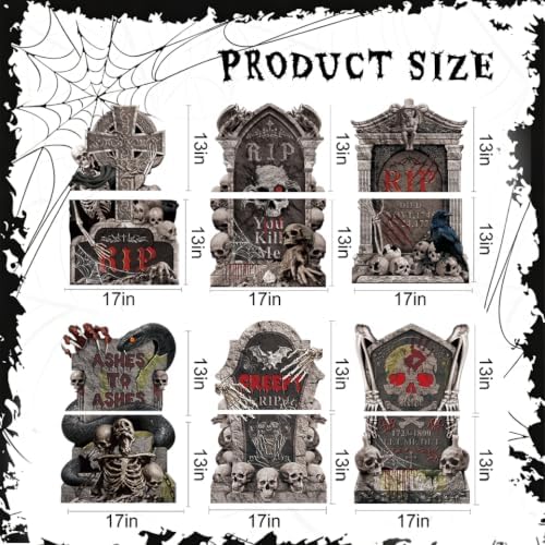 6Pcs 26" Large Halloween Tombstone Yard Signs, Outdoor Gravestone Decor for Graveyard with Stakes, Scary Cemetery Lawn Garden Decorations for Party