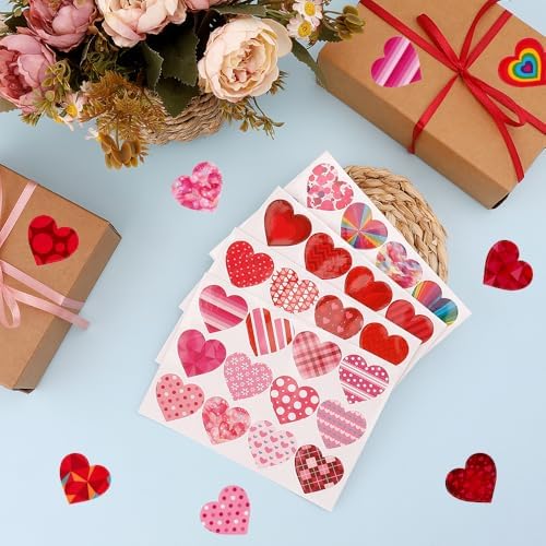 Valentines Stickers, Heart Stickers, 384 PCS Valentine Day Heart Stickers for Kids, 1.5 Inch Self-Adhesive Love Decorative Sticker Labels for Valentine's Day Wedding School Craft Activity Party Favors