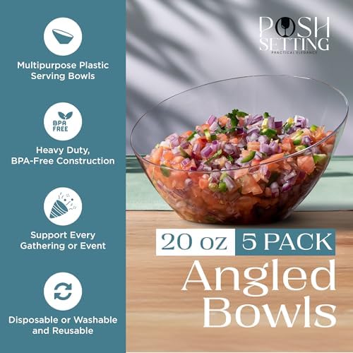 5 Pack Clear Angled Plastic Serving Bowl Disposable for Party Table 20oz