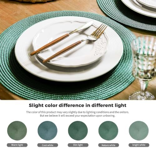 FunWheat Round Braided Placemats Set of 12 Place Mats for Dining Table Woven Washable Non-Slip Table Mats 15 Inch(Green,12pcs)