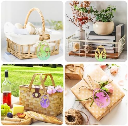 36PCS Wooden Easter Ornaments to Paint, 6 Styles DIY Blank Unfinished Wood Egg Cutouts Ornament for Crafts Hanging Decorations Happy Easter Hallow Egg Rabbit Bunny Butterfly Flower Hen