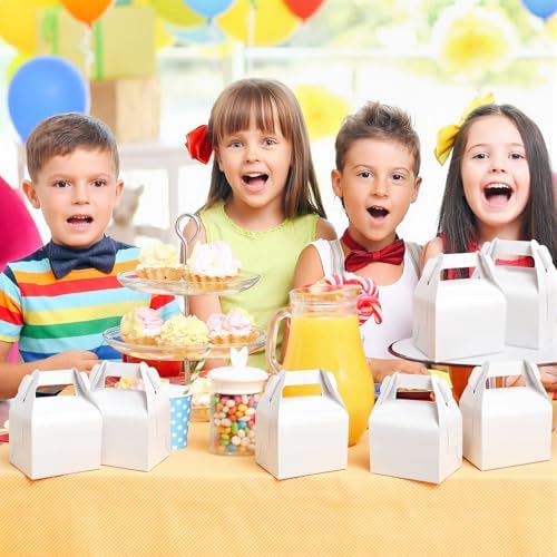 Hxezoc 24 Pieces White Party Favor Boxes Gable Candy Treat Box Folding Paper Gift Box with Handles for Baby Showers Birthday Party Wedding Decoration Supplies