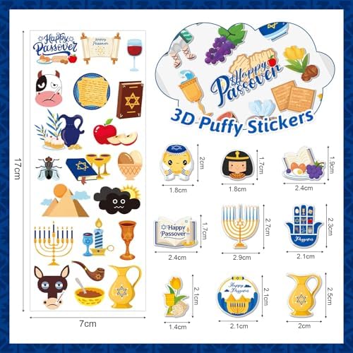 UPINS 240 Pcs Passover Stickers for Kids Foam 3D Puffy Pesach Kosher