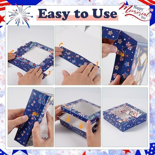 FCKLVMC 12 Pcs 7 X 7 In 4th Of July Treat Boxes with Window, Fourth Of July Gift Goodie Boxs with Card for Veterans Day Memorial Usa National Patriotic Day Party