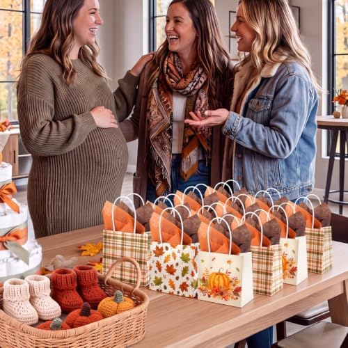 Silkfly 24 Pack Mini Pumpkin Gift Bag Bulk with Handle Tissue Paper 5x5x3''