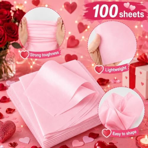 Pink Tissue Paper - 100 Sheets Wrapping Paper for Pink Birthday Decorations