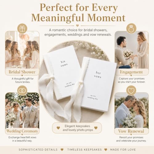2 Set Wedding Vow Books His and Hers,White A6 Elegant Wedding Vow Books with Ribbons,Stylish Engagement Keepsake & Bridal Shower Essential