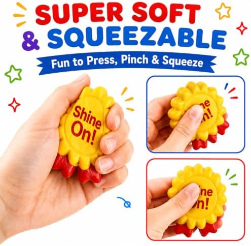 12 Pack Shine On Squishy Toys Bulk for Kids, Classroom Prize Toys, Treasure Box Rewards, Goodie Bag Stuffers, Carnival Game Prizes & Party Favors (Ribbon)