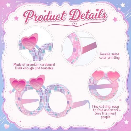 36 Pcs Music Era Themed Party Decorations Eyeglasses Era Themed Pastel Paper Glasses Concert Birthday Decor Music Lover Photo Booth Props Frame for Woman Birthday Party Decor Supplies Gift