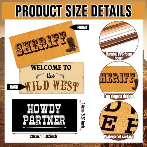 Beeveer 24 Designs Western Cowboy Photo Booth Props, Double Sided PVC Signs