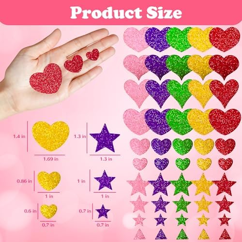 Back to School Supplies - 280 PCS Glitter Foam Reward Stickers for Kids | Self Adhesive Stars Mini Heart Shapes Stickers for Teachers Students Classroom - Arts Craft Scrapbook Supplies Party Favors