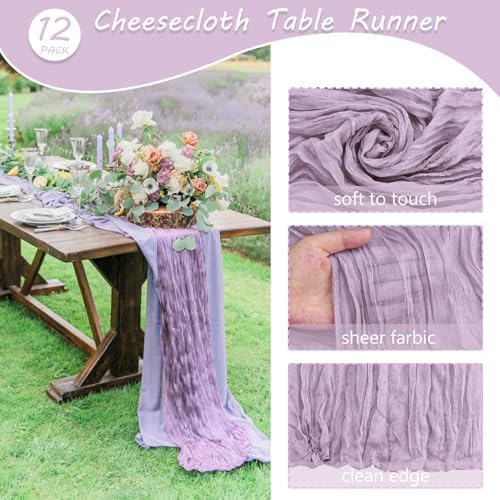 35x120 Inch Light Purple Cheesecloth Table Runner Wedding Party Decor
