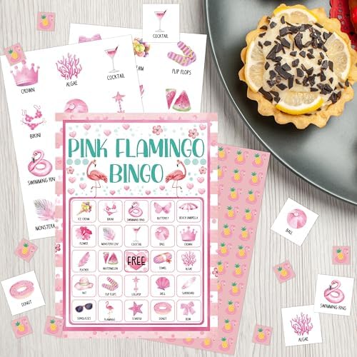 Flamingo Bingo Game Cards For Adults, Pink Flamingo Bingo Cards Game For Family Hawaiian Holidays Friends Gatherings, Ideal For Summer Luau Party Game, 24 Players Birthday Party Supplies Favors, 008