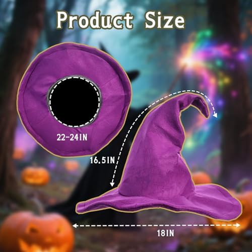 NTIERA Witch Hat, 18IN Wizard Hat Cosplay Accessories for Halloween Costume Party Christmas Masquerade Carnivals