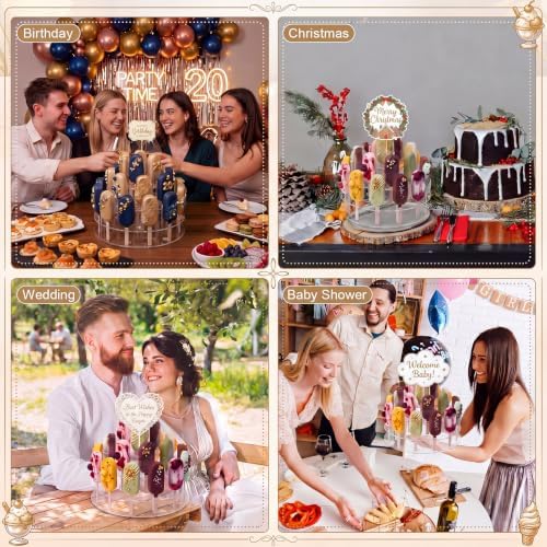 Gejoy 3 Tier Cakesicle Stand Acrylic Ice Pop Holder Display Round Lollipop Stand with 100 Sticks for Dessert Table Birthday Candy Bar Wedding Anniversary Celebrations Party Decor
