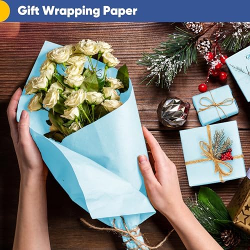 Vanhench 17.5"×963" Sky Blue Wrapping Paper Roll