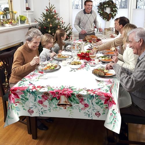 Christmas Tablecloth Pink Xmas Decorations Waterproof Tablecloths Table Covers for Dinner Kitchen Dining Table Party Holiday Decor 60"x 102" Oblong/Rectangle