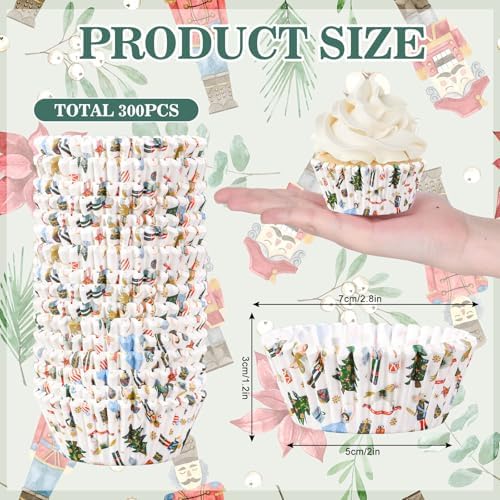 FYSUIMU 300Pcs Christmas Cupcake Liners Xmas White Nutcracker Paper Baking Cups Standard Muffin Cupcake Wrappers for Holiday Party Supplies Table Decor
