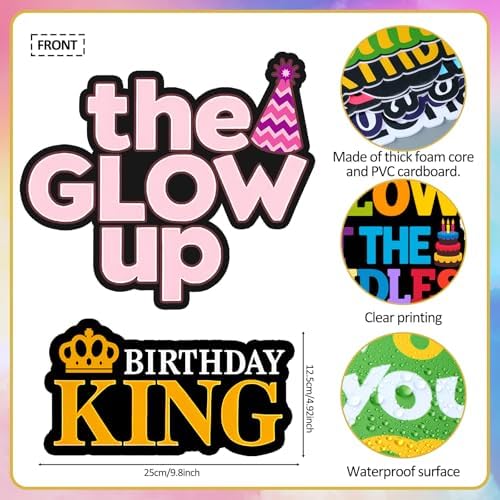 Beeveer 24 Pcs Birthday Photo Booth Props Single Sided 9" Photo Booth Props