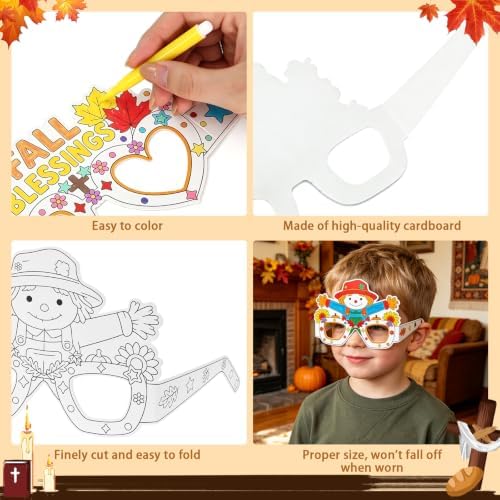 32Pcs Religious Fall Thanksgiving Crafts for kids DIY Coloring Glasses