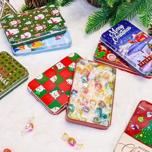 Thuodo 12 PCS Christmas Gift Card Tin Holder Boxes with Lids for Christmas Holiday Gift Box Set Metal Tin Small Boxes Stocking Stuffers Xmas Party Favors