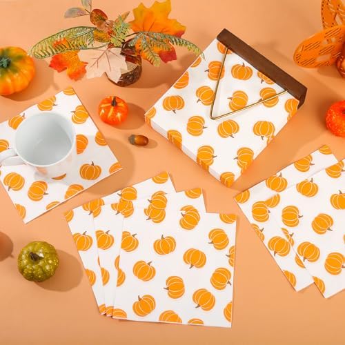 100Pcs Fall Pumpkins Paper Napkins 6.5in Orange Disposable Party Hand Towel