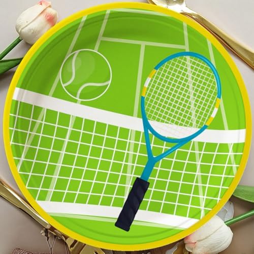 SHUYU 50 PCS Tennis Paper Plates,7 Inch Disposable Tennis Plates, Tennis Court and Racket Design Party Dessert Plates Sports Birthday Baby Shower Party Supplies