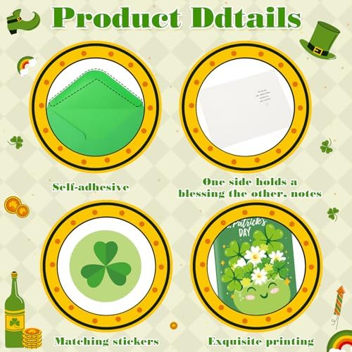 Crtiin 240 sets St. Patricks Day Cards Bulk with Envelopes Stickers