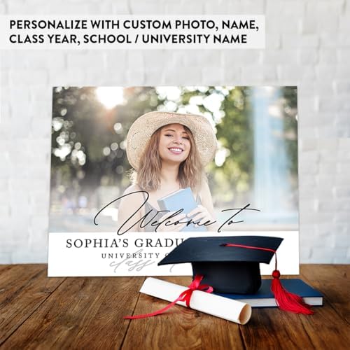 Andaz Press 16x20-Inch Personalized Canvas Welcome To My Graduation Party Sign, Classic, Custom Photo Class of 2026 Graduation Party Decorations, Graduation Welcome Sign, Personalized Graduation Sign
