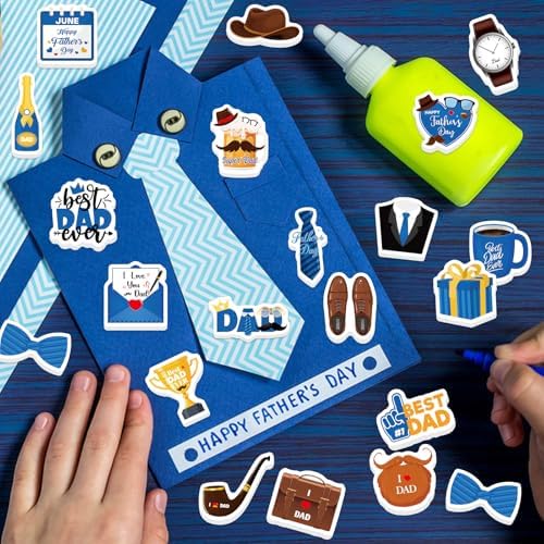 300Pcs Father's Day Foam Stickers, Cute Beard Tie Dad Foam Sticker Self Adhesive Fathers Day Stickers for Father's Day DIY Arts Crafts Party Favors School Activity Reward