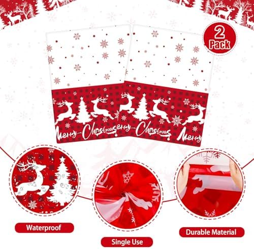 2Pack Christmas Tablecloths Disposable Christmas Party Decoration Supplies