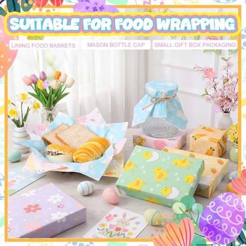 Ireer 300 Pcs Pastel Wax Paper Sheets Parchment for Food Picnic Deli Paper 12x12 Inch Waterproof Wrapping Deli Rabbits Easter Eggs Carrots Flower Basket Liners Greaseproof Easter Day