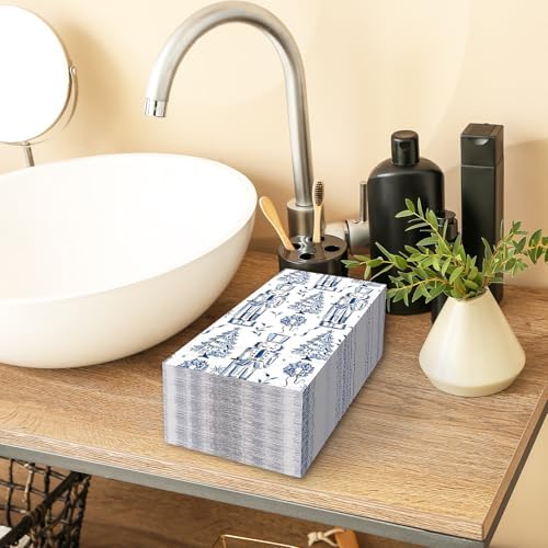 Whaline 40 Pcs Christmas Guest Napkins Disposable Paper Napkin Chinoiserie Nutcracker Dinner Hand Napkins for Xmas Kitchen Home Bathroom Party Supplies Table Decor