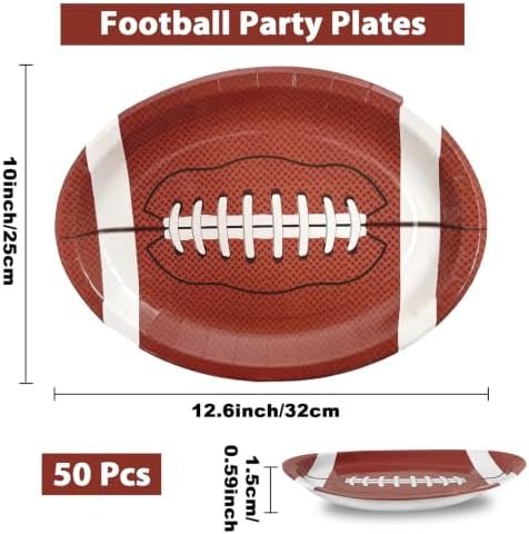 50Pcs Football Oval Paper Plates 12.6 x 10inch