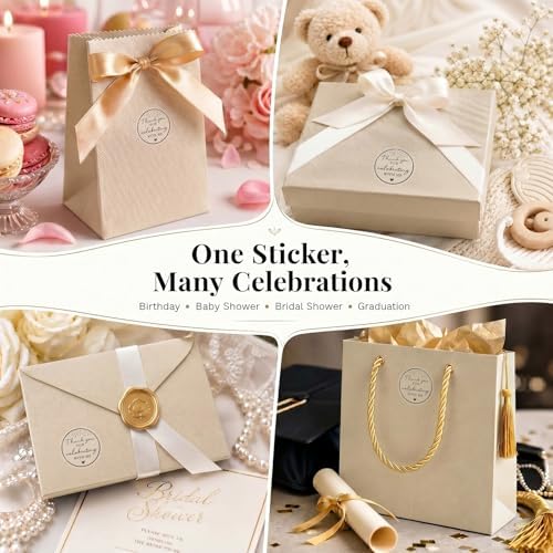 100PCS Thank You for Celebrating with Me Stickers, Clear Black Foil Party Favor Labels for Birthday, Baby Shower, Bridal Shower, Graduation & Gift Bag Packaging 1.6 Inch