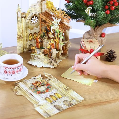Pop up Christmas Cards Nativity, Holy Night Nativity, 3D Elegant Religious Card with Envelope for Holiday, Manger Scene, Angel, Jesus Christ, Holy Family,Handcrafted Decoration, Merry Christmas Gift