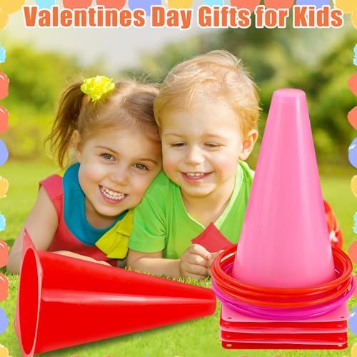 33Pcs Large 4 in 1 Valentines Day Games for Kids with Ring Toss, Plastic Cones, Bean Bags, 3-Legged Race Bands, Carnival Valentine's Games Activity Combo Set for Classroom Indoor Outdoor Party Yard