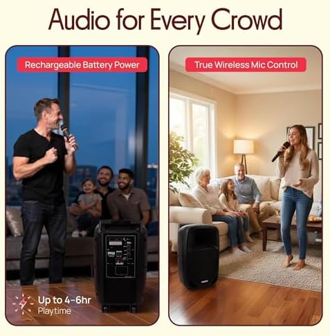 Pyle PSBT105A - 1000W Portable Bluetooth PA Speaker, 10'' Subwoofer, UHF Wireless Mic, MP3/USB/SD, Rechargeable Battery, LED Battery Indicator Lights, Black
