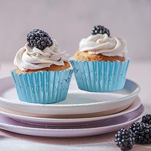 Light Blue Foil Cupcake Liners,GOLF 100Pack Metallic Baking Cups Standard Size