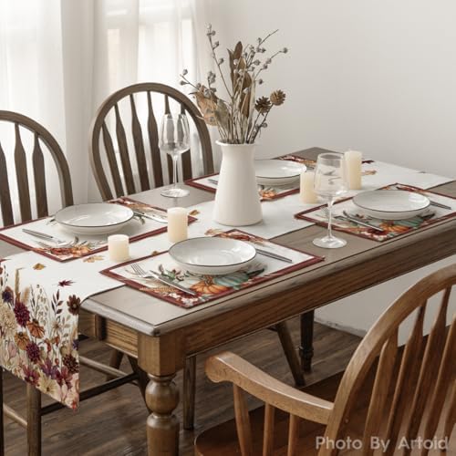 Artoid Mode Pumpkin Corn Leaves Fall Placemats Set of 4-12 x 18 Inch