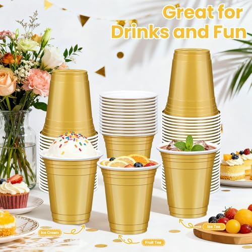 50 Pcs Gold Plastic Cups, 12 oz Disposable Cups for Party