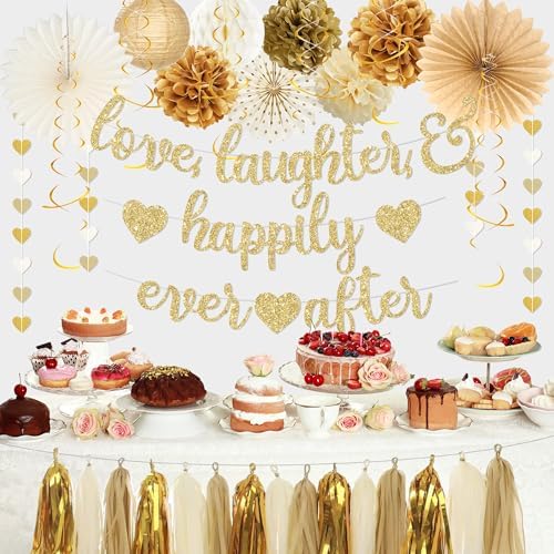 Roetyce Gold Engagement Decorations, Love Laughter & Happily Ever After
