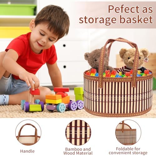 Dreamtop 3 Set Baskets for Gifts Empty, Woven Bamboo Gift Basket Empty Large with Handles, Sturdy Gift Basket Kit Empty to Fill for Christmas Birthday Baby Shower Wedding Gift (Brown)