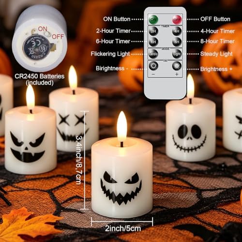 GenSwin Halloween Flameless Votive Candles with Remote Wax