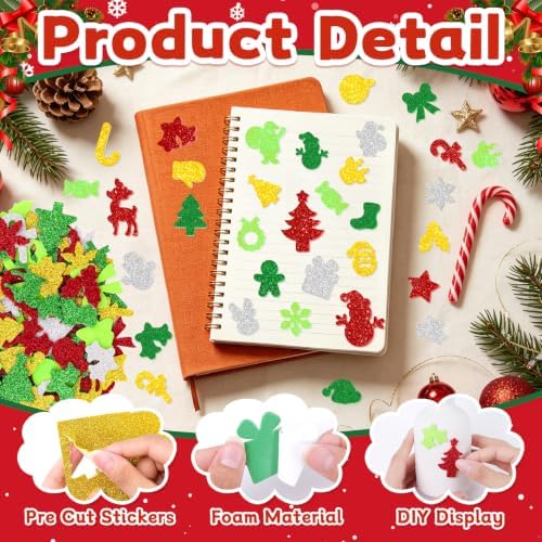 400 PCS Christmas Foam Stickers, Glitter Foam Stickers for Kids Crafts