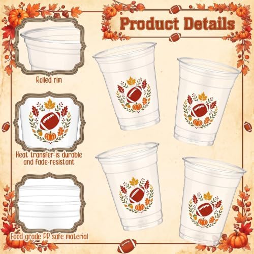 Willinglong 50 Pcs Fall Football Plastic Cups 12 oz for Party