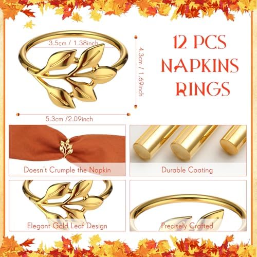 LemonRoad 36 Pcs Cloth Napkins and Napkin Ring Holders, Reusable Fabric for Table Decor Banquet Holiday Dinner Party Supply(Orange, Burgundy, Coffee，Gold,Fall)